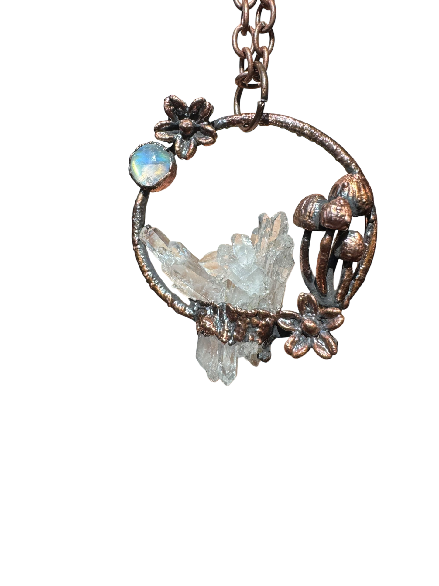 Botanical Quartz and Moonstone Mushroom Pendant
