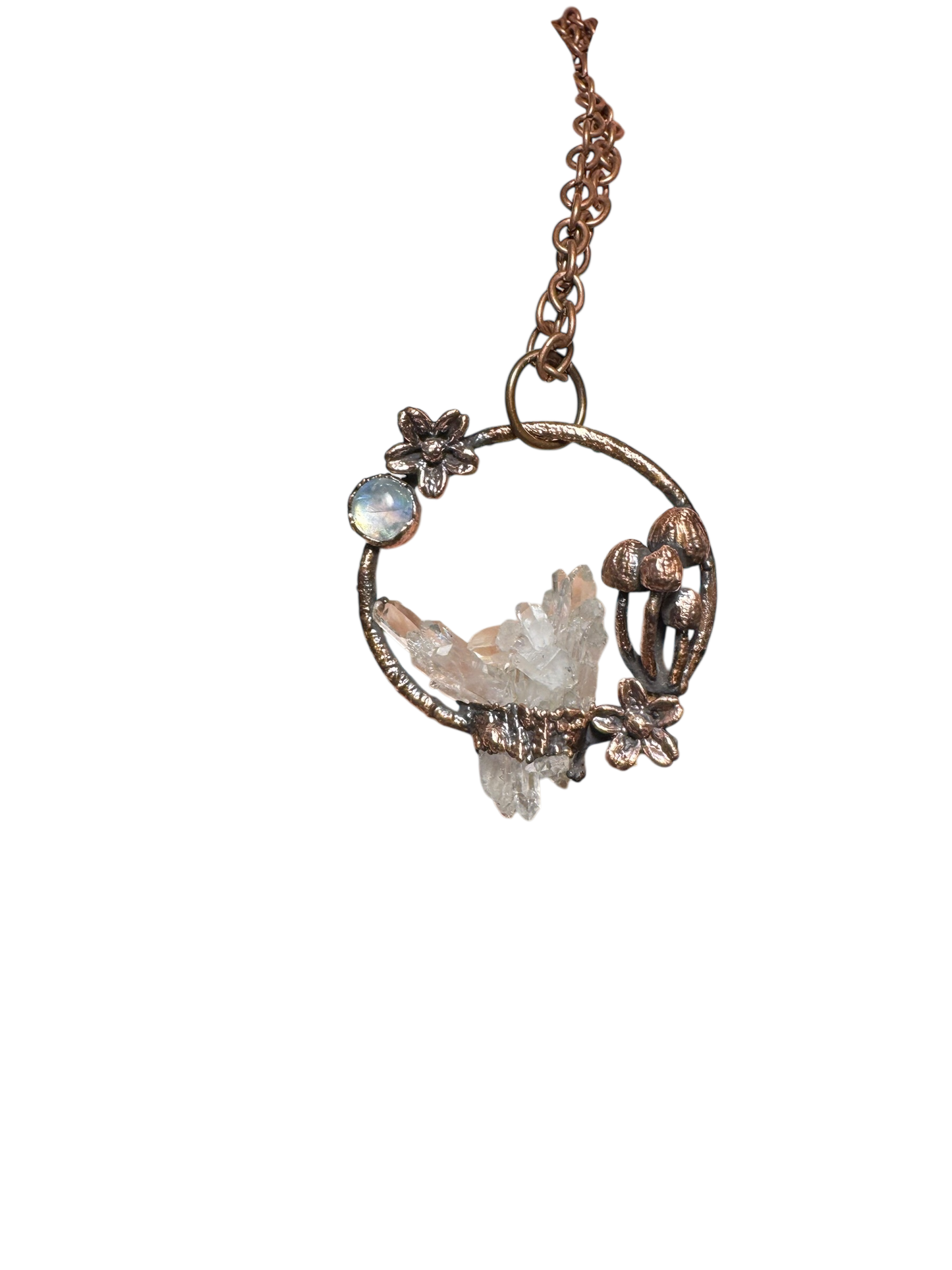 Botanical Quartz and Moonstone Mushroom Pendant