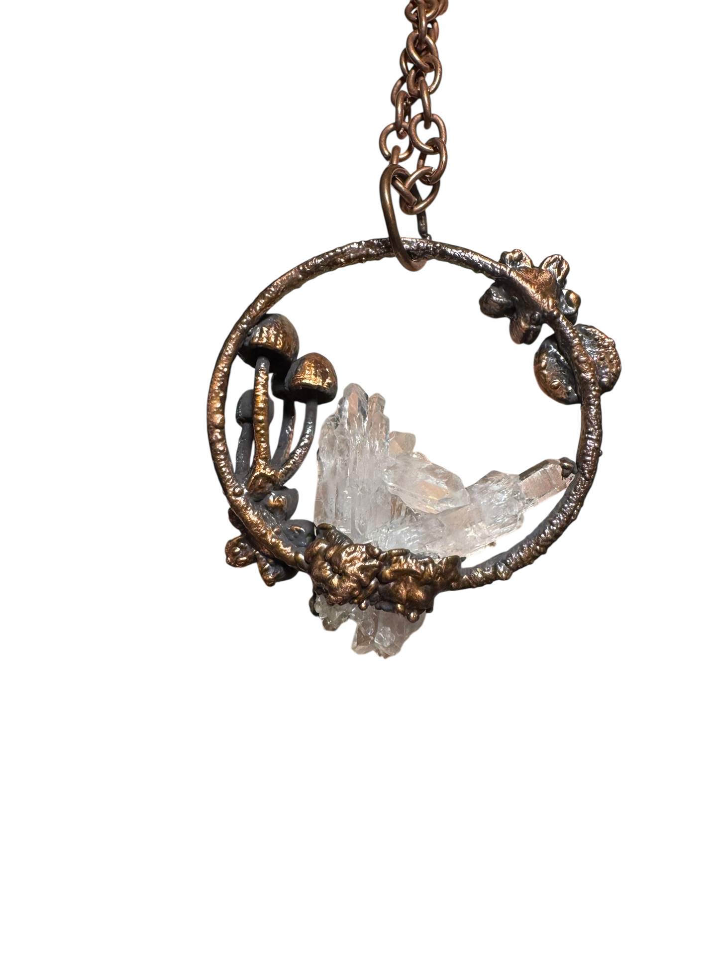 Botanical Quartz and Moonstone Mushroom Pendant